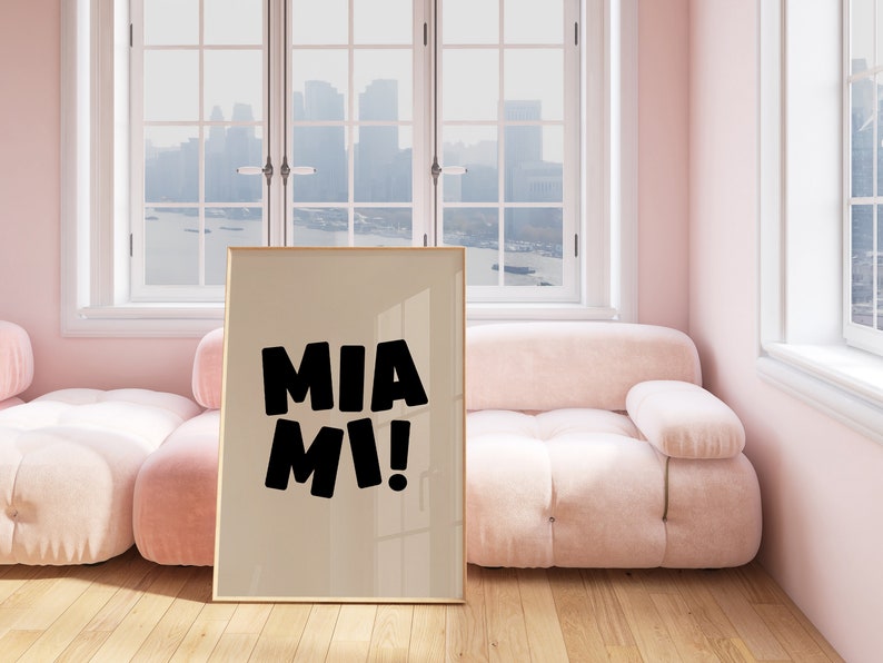 Miami Art Print, Digital Art Download, Black Miami Wall Art, Cute Trendy Art, Miami Posters, Miami Wall Poster, Beige Posters