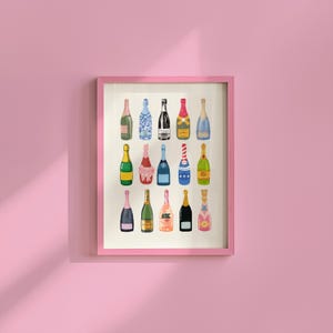 Retro Champagne Poster Digital Download - Y2K Aesthetic Art for Bar Cart - Girly Pink Prints - Vintage Drink Art