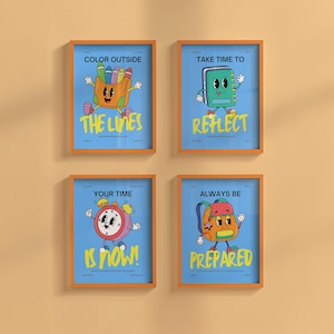 Juego de 4 carteles para niños, material imprimible para la escuela, impresiones para la sala de juegos, decoración para el aula, paquete de carteles de aprendizaje, carteles para el aula, descargas digitales