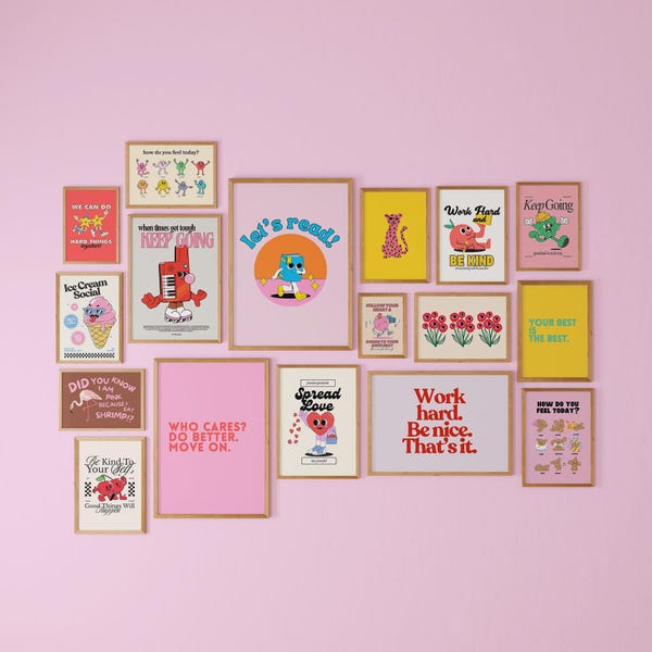 Ensemble d'affiches pour salle de jeux pour enfants : décoration de classe rétro (téléchargement numérique)