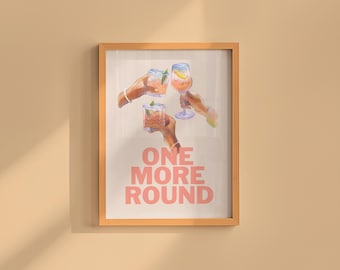 One More Round-Digital Download-Martini Art-Retro Print-Cheers Art Print-Trendy Art-70s Art Print-Girly Art-Cocktail Art-Preppy Bar Cart Art