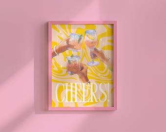 Retro Martini Cocktail Art Print: Cheers Bar Cart Decor (Digital Download)