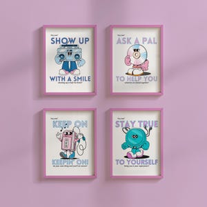 Juego de 4 carteles para niños, material imprimible para la escuela, impresiones para la sala de juegos, decoración para el aula, paquete de carteles de aprendizaje, carteles para el aula, descargas digitales