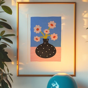 Pink Flower Bouquet, Blue and Pink Poster, Pink Art Print, Pink Floral Prints, Trendy Prints, Pink Bouquet Art, Trendy Floral Art