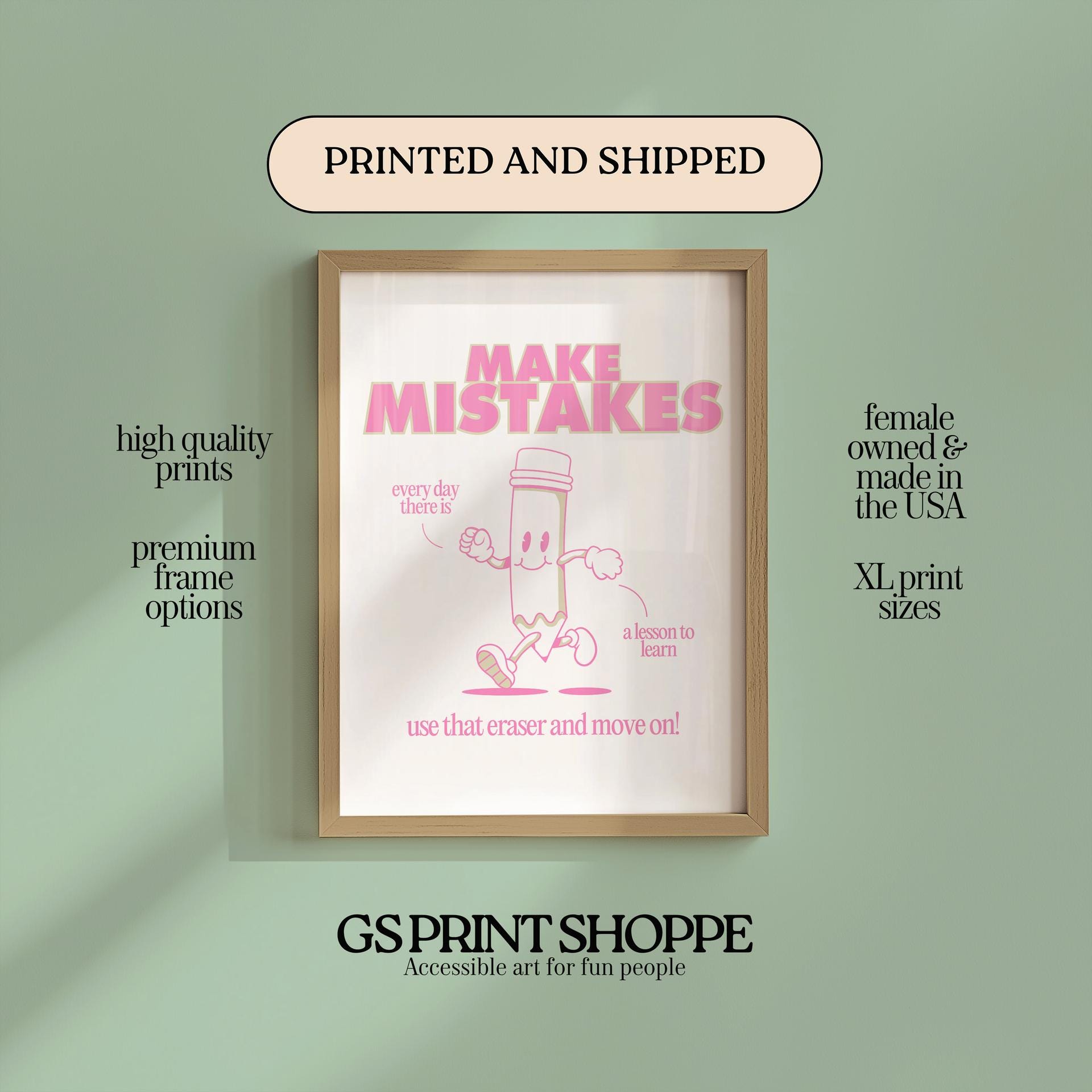 Make Mistakes Vertical - Pink Art Print