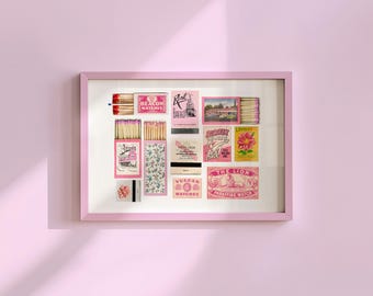 Retro Rosa Matchbox Konsttryck: Trendig Barvagnsdekor (Digital Nedladdning)