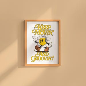 Kunstdruck für Kinder - Niedliche Cartoon Blumen Kunst, Retro Blumen Dekor für Kinderzimmer & Klassenzimmer, Bewegendes und Groovendes Design
