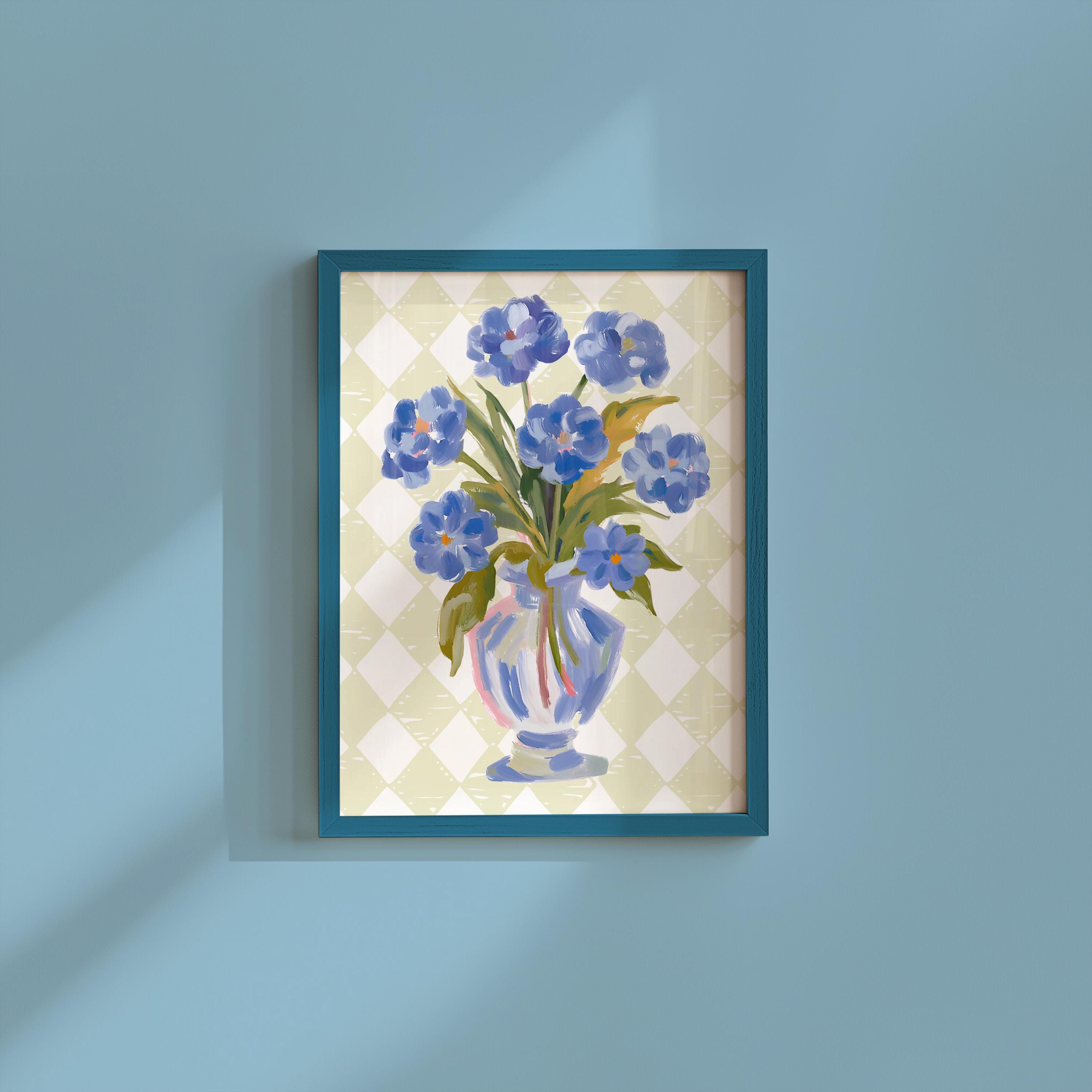 Vintage Floral Wallpaper Print, Digital Downloadable Wall Art, Trendy Decor, Abstract Vintage Painting, English Garden, Blue Floral Art
