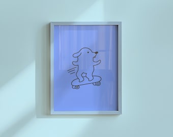 Funny Dog Skateboard Art Print: Kids Room Wall Decor