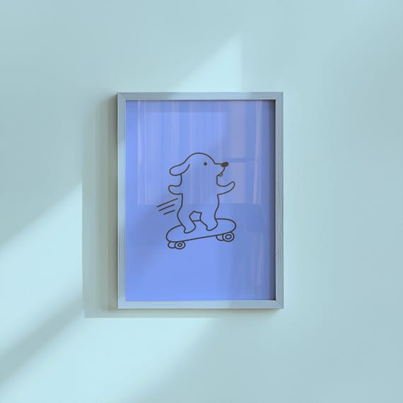 Funny Dog Skateboard Art Print: Kids Room Wall Decor