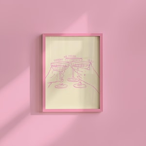 Impresión de saludos, póster de cóctel de cocina, impresión de cóctel, impresiones de cócteles, póster de martini, impresión de martini, pósteres de carrito de bar, impresión artística rosa