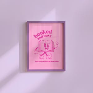 予約で忙しい、レトロな名言、デジタルプリントアート、ダウンロード可能なアート、読書アートプリント、レトロな漫画ポスター、励ましのポスター、ピンクのアート