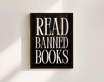 Read Banned Books Print: Classroom Wall Art (Black & White Digital)