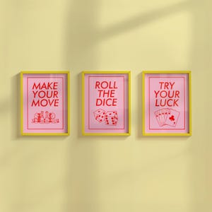 Digitaldruck-Set, Galeriewandset, Trendige Kunst, GS Print Shoppe, Motivationswandkunst, Herunterladbare Kunst, Set mit 3 Kunstdrucken, Rosa Kunstdekor