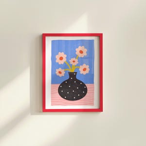 Pink Flower Bouquet, Blue and Pink Poster, Pink Art Print, Pink Floral Prints, Trendy Prints, Pink Bouquet Art, Trendy Floral Art
