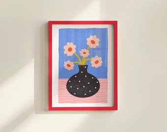 Pink Flower Bouquet Art Print: Trendy Floral Vase (Digital Download)