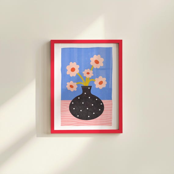 Pink Flower Bouquet Art Print: Trendy Floral Vase (Digital Download)