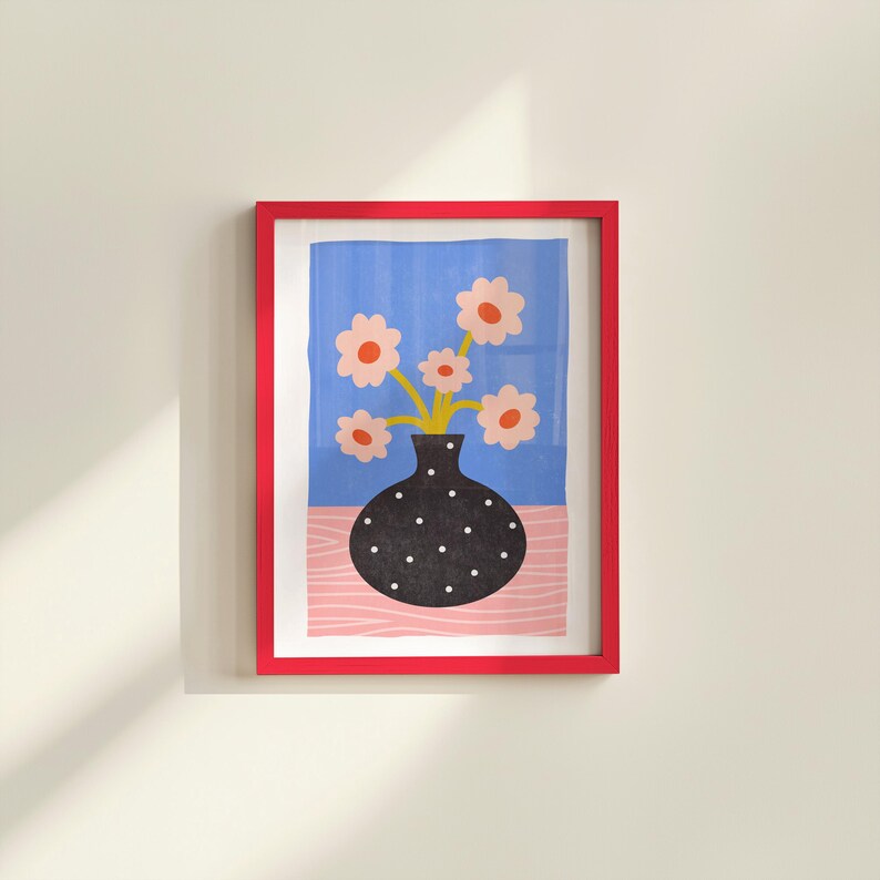 Pink Flower Bouquet, Blue and Pink Poster, Pink Art Print, Pink Floral Prints, Trendy Prints, Pink Bouquet Art, Trendy Floral Art