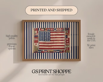 Vintage American Flag Horizontal Art Print for Home Decor Wall Art
