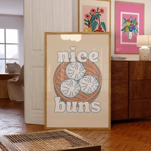 Nice Buns, Wall Art Print, Digital Food Art Print, Digital Download, Trendy Wall Art Print, Girly Print, Instant Download, Kitchen Print