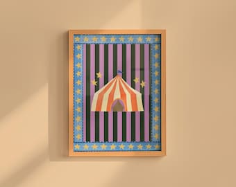 Circus Tent Art Print: Watercolor Vintage Kids Room - Digital Download