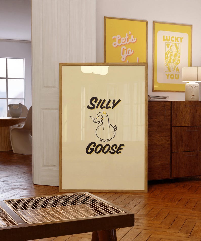 Silly Goose Art,Funny Goose Art Print,Girly Print,Silly Animal Art Print,large Wall Art,Funny Art,Yellow Art,Edgy Art Print