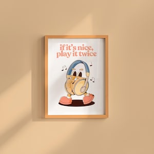 Stampa artistica "Amante della musica", decorazione da parete con cartoni animati retrò, stampa artistica retrò, poster con cartoni animati, arte murale, stampa artistica per appartamenti, "Se è bello, suonalo due volte"