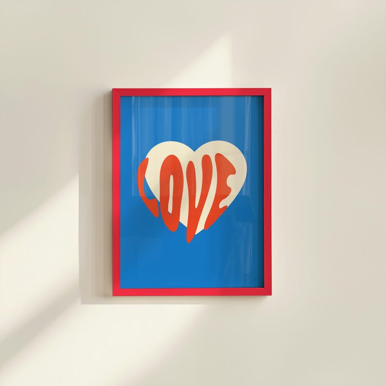 Retro Love Heart Print: 70s Y2K Style Typography (digital Download) - Etsy