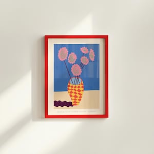 Ramo de flores rosas, Arte floral azul, Impresión de arte mural, Póster azul y rosa, Impresión de arte floral azul, Arte floral azul maravilloso, Gs print shoppe
