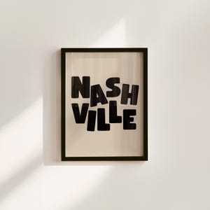 Nashville Art Print, Digital Art Download, Black Nashville Wall Art, Cute Trendy Art, Nashville Poster, nashville Wall Poster, Beige Posters