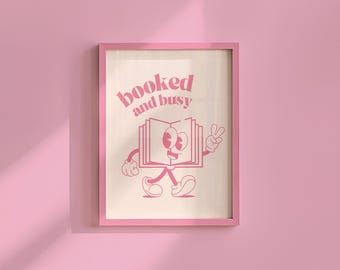 Booked and Busy Art Print: Retro Pink Reading Cartoon (Digital)