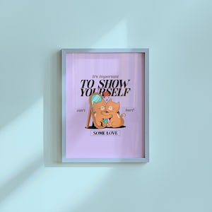 かわいいキッズプリント、セルフラブプリント、パープルウォールプリント、かわいいウォールアート、レトロ漫画ポスター、レトロ引用プリント、漫画プリント、キッズアート