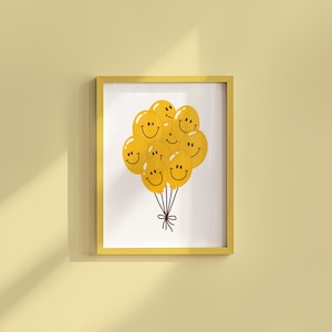 Impressão de arte de balão retrô dos anos 70 - download digital de smiley floral
