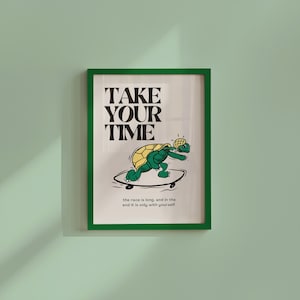 Arte Tómate tu tiempo - Impresiones digitales - Decoración de arte retro - Arte de dibujos animados lindos - Arte de dibujos animados de tortugas - Arte de dibujos animados retro - Arte de animales lindos - Patineta de tortuga