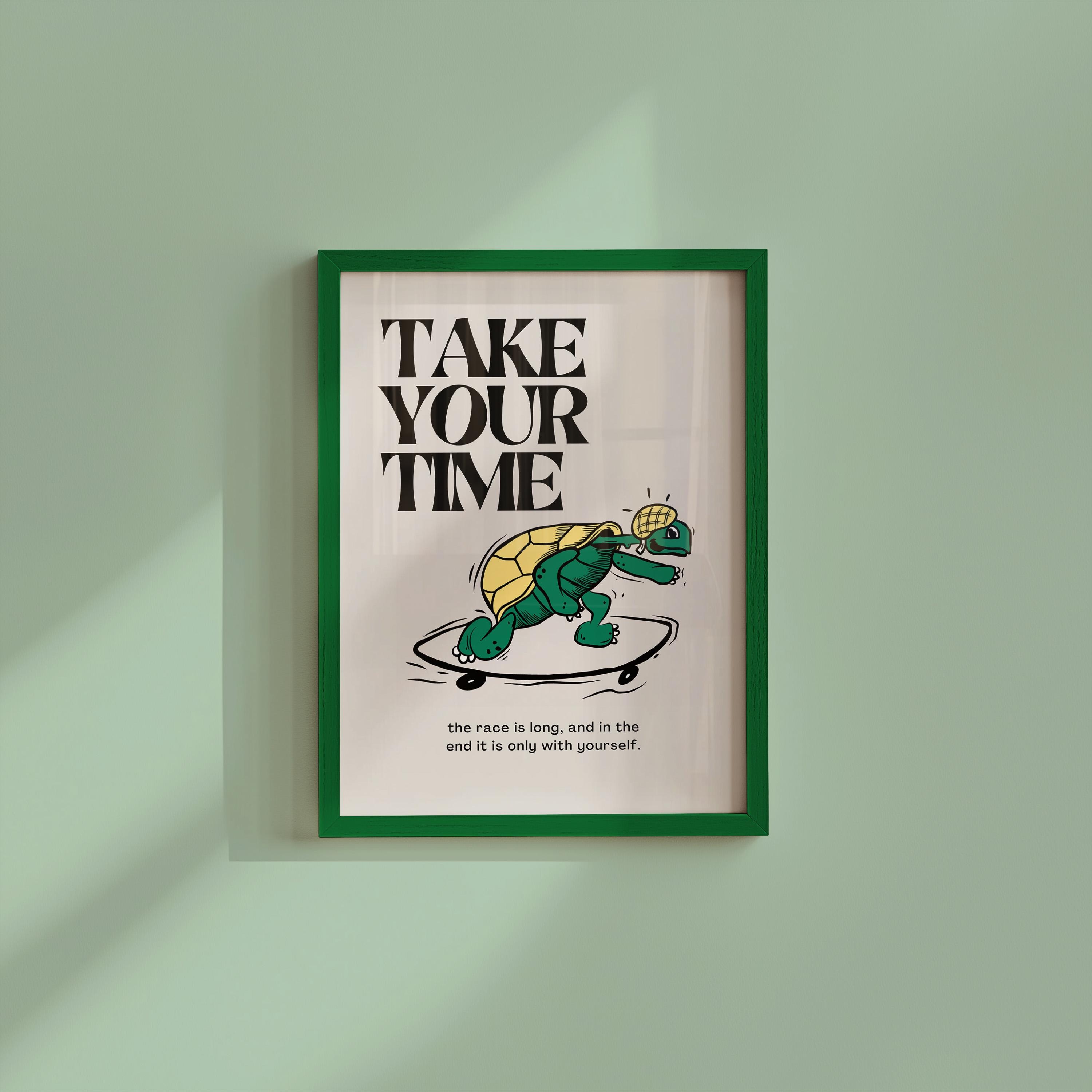 Take your Time Art-Digital Prints-Retro Art Decor-Cute Cartoon Art-Turtle Cartoon Art-Retro Cartoon Art-Cute Animal Art-Turtle Skateboard