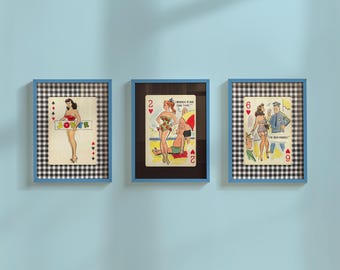 Vintage Pin-Up Girl Art Prints, Playing Cards Sassy Style (Digital)