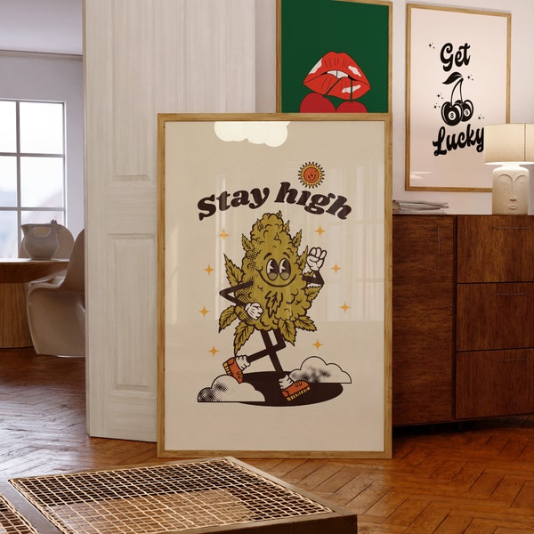 Blijf hoog Art-420 Art-marihuana print-digitale prints-keuken kunst-wiet kunst print-wiet cartoon print-retro muur kunst-leuke wiet kunst-420 prints