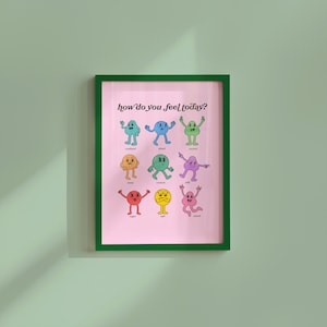 How Do You Feel Today? Retro Quote, Digital Prints Wall Art, Digital Prints, Emotions Art Prints, Mood and Feelings Poster, School Posters