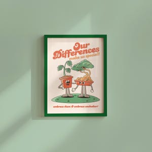 Lámina artística retro "Las diferencias nos hacen especiales": Decoración positiva para el aula (descarga digital)