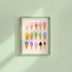 Digitale Kunst Drucke für Küche Dekor - Sofortiger Download für trendige Wandkunst - 20 Druckgrößen verfügbar, Eis Poster, Eiscreme Kunst