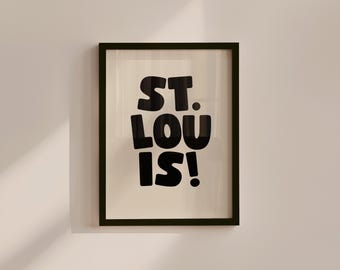 Impresión artística tipográfica de San Luis: Póster STL en negro y beige (descarga digital)