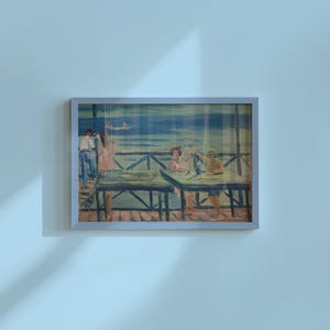 Beach Art Print, Classic Art Print, Multi Color Beach Seascape Painting, Beach Wall Art, Blue Beach Prints, Digital Download