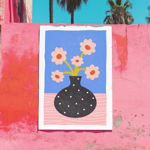 Pink Flower Bouquet, Blue and Pink Poster, Pink Art Print, Pink Floral Prints, Trendy Prints, Pink Bouquet Art, Trendy Floral Art