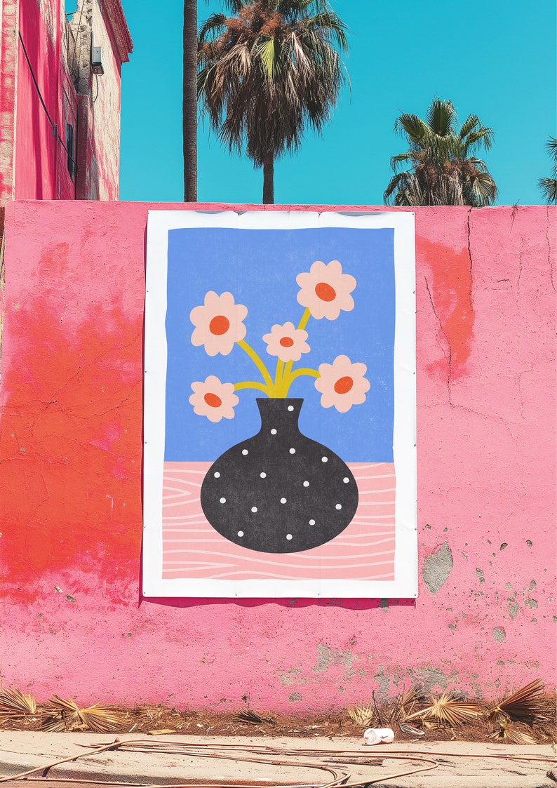 Pink Flower Bouquet, Blue and Pink Poster, Pink Art Print, Pink Floral Prints, Trendy Prints, Pink Bouquet Art, Trendy Floral Art