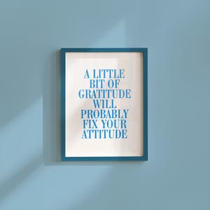 Quote Wall Posters, Gratitude Wall Art, Empowerment Art, Retro Decor, Quote Art, Large Blue Wall Art, Kids Room Poster, Gratitude Prints