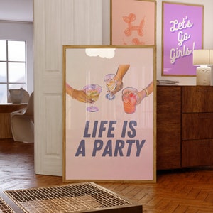 Life Is a Party-Digital Download-Martini Art Print-Cheers Art Print-Trendy Art-70s Art Print-Girly Art-Cocktail Art-Preppy Pink Bar Art