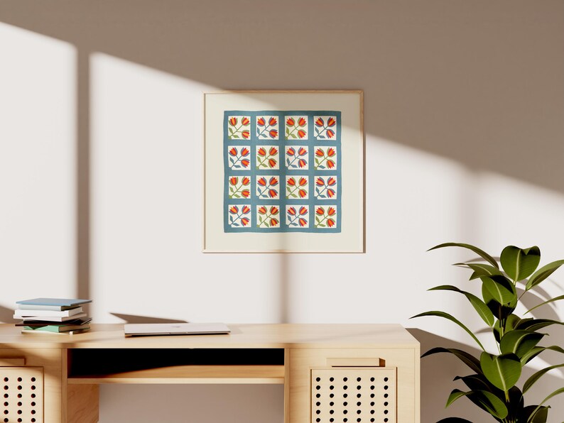 Quilt Design Digital Art, Digital Download, Quilt decor, floral quilt art print, nancy myers art, english cottage decor, gs print shoppe