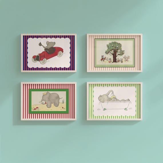 Vintage Babar Nursery Prints: Kids Room Decor (Set of 4 Digital Files)