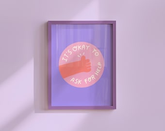 Ask For Help-Classroom Art Decor-Digital Prints-Wall Art Print-Downloadable Art Print-Trendy Classroom Art-Pink Prints-Kids Room Art Print