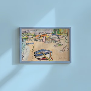Beach Painting, Classic Art Print, Multi Color Beach Seascape Painting, Beach Wall Art, Blue Beach Prints, Digital Download